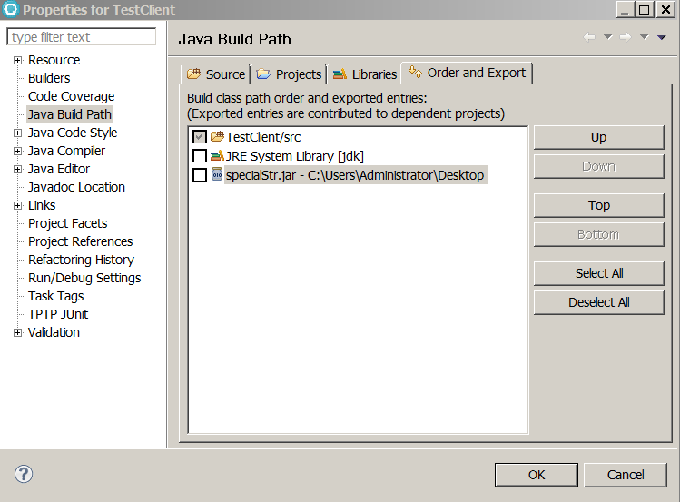 Default class loading order in Eclipse build path